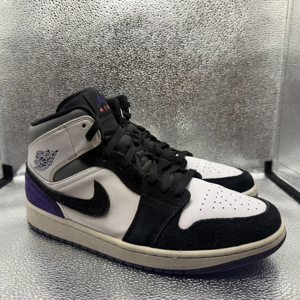 Size 12.5 Jordan 1 Mid SE Union Royal Mens White Black Purple Excellent Suede